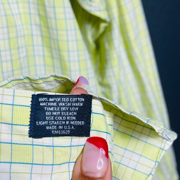 Burberry Men's Light Yellow And White Plaid Button-Up Long Sleeve Shirt Size M - Picture 7 of 10